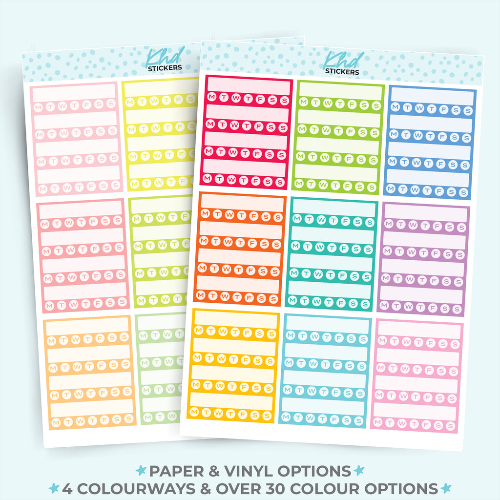 Weekly Sidebar Habit Tracker Full Box Stickers Vinyl - Removable / Wine