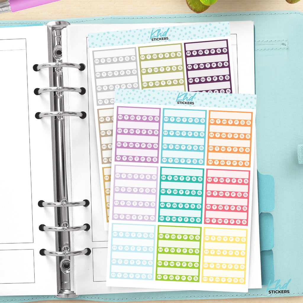 Weekly Sidebar Habit Tracker Full Box Stickers Vinyl - Removable / Wine