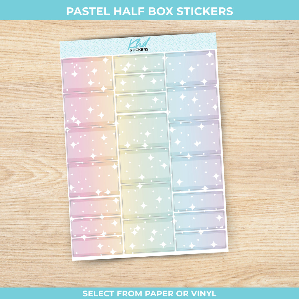 Pastel Patterned Half Boxes and Quarter Box Functional Stickers Vinyl - Removable