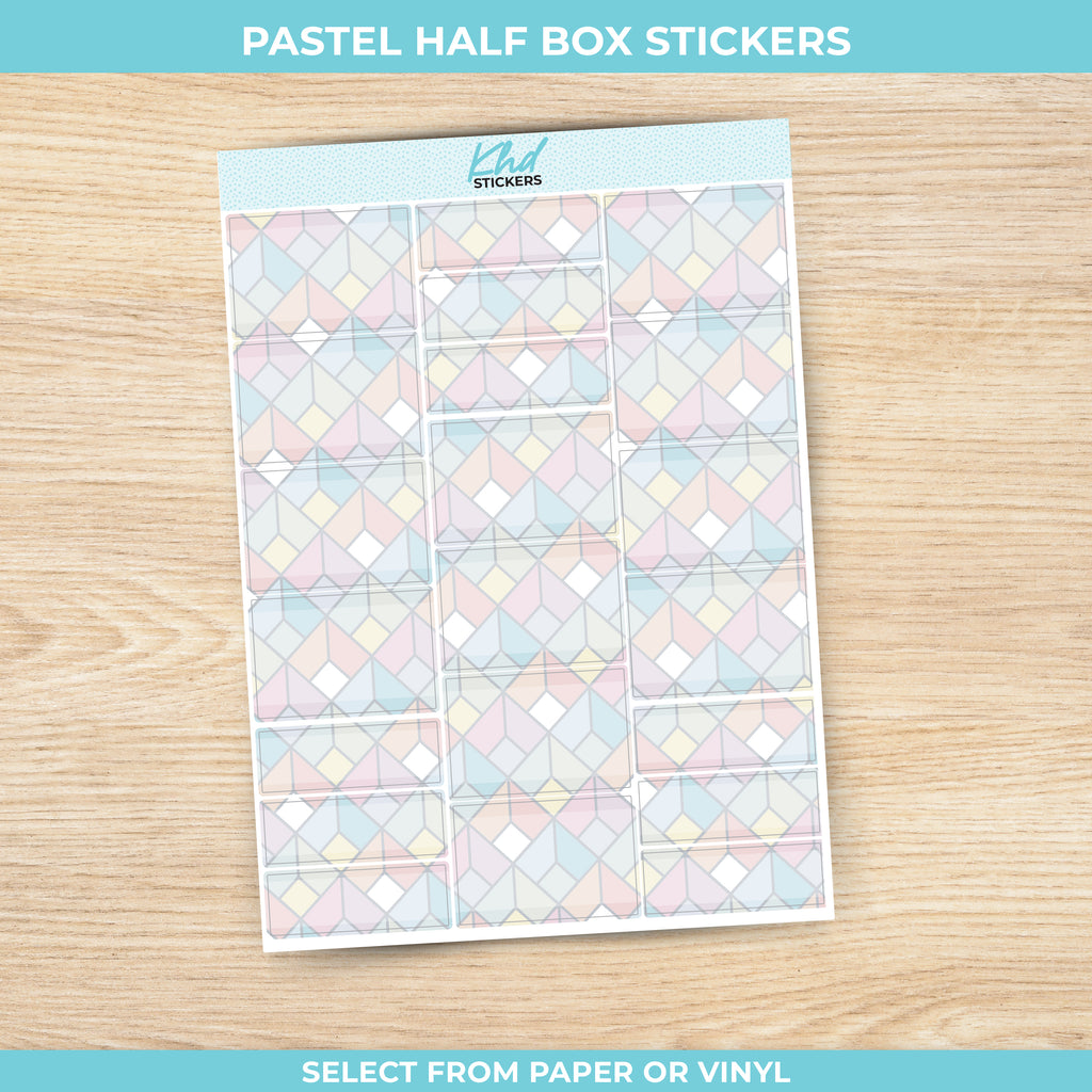 Pastel Patterned Half Boxes and Quarter Box Functional Stickers Vinyl - Removable