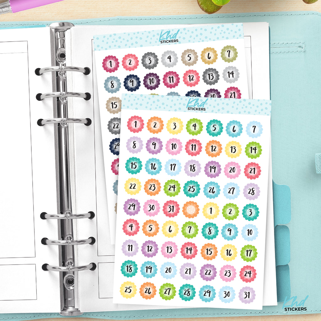 Flower Date Dots and Date Covers Planner Stickers