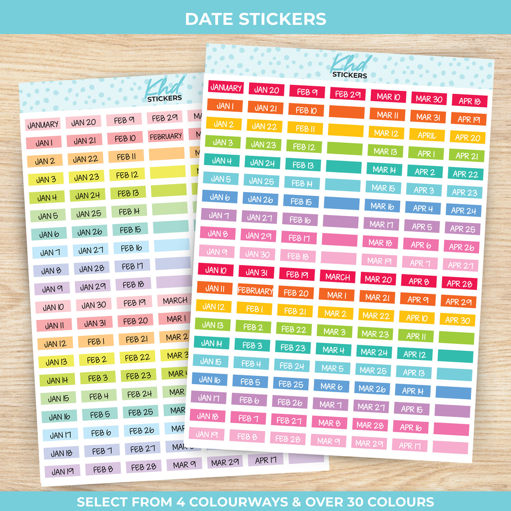 Small Individual Date Header Stickers Jan - Apr