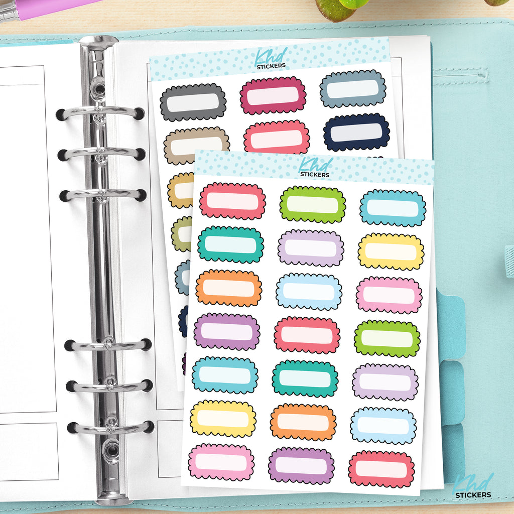 Doodle Scallop Boxes Functional Planner Stickers Vinyl - Removable / Wine