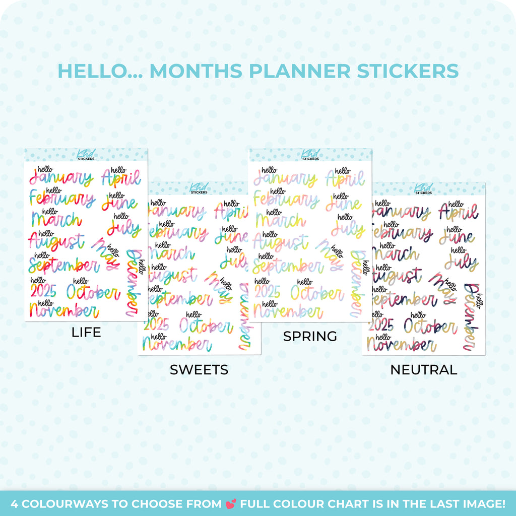 2025 or 2026 Months of the Year Planner Stickers 2025