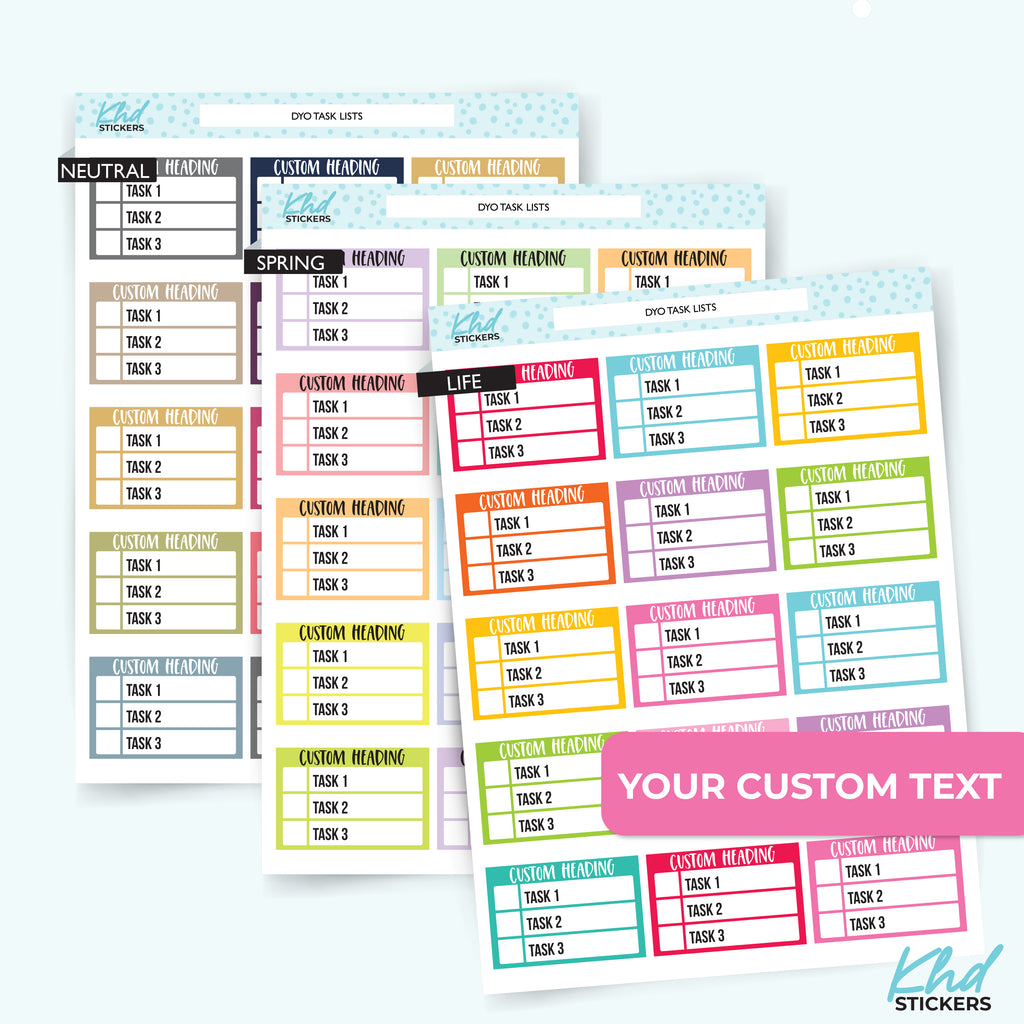 Design Your Own 3 Item Checklists Vinyl - Removable