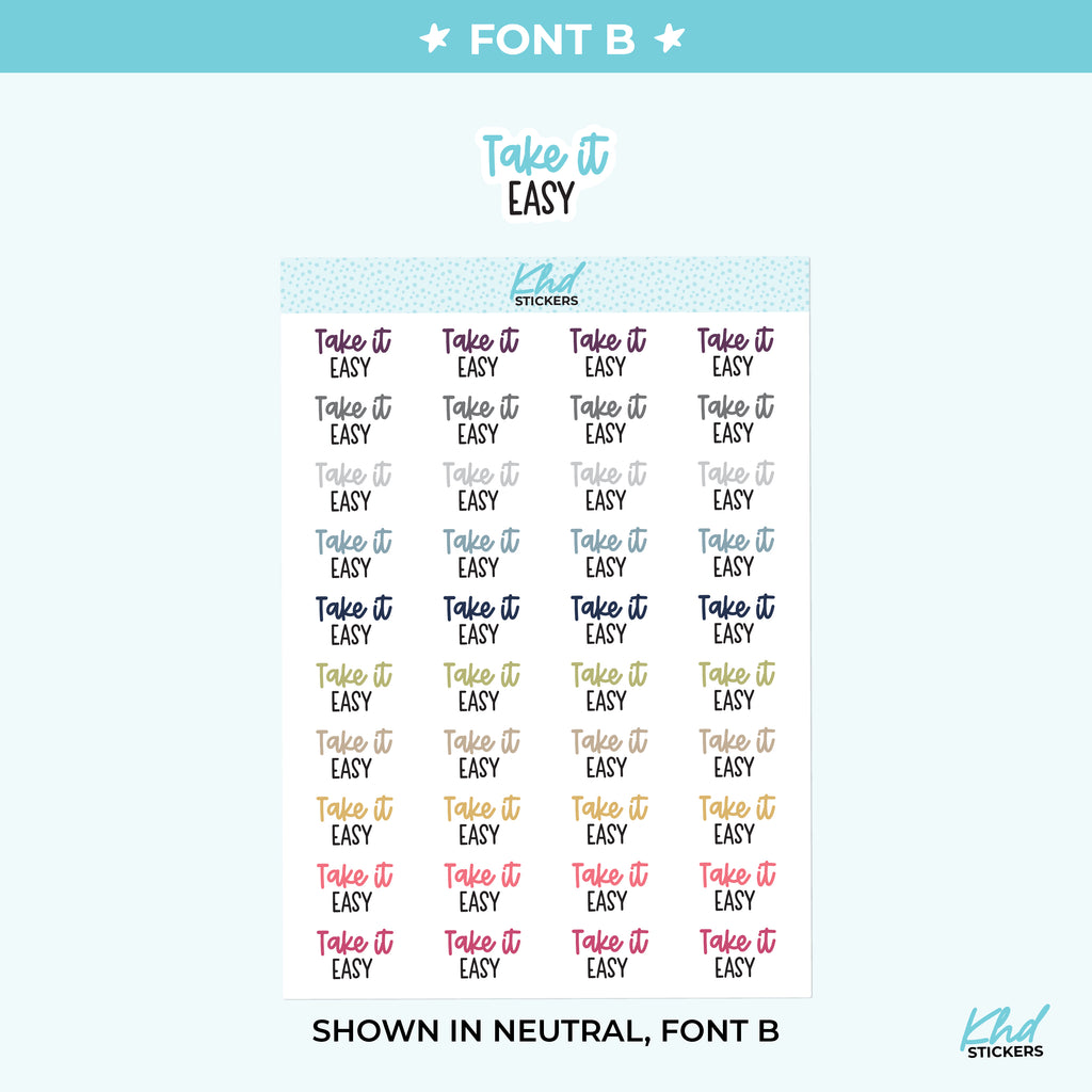 Take It Easy Script Planner Stickers Small