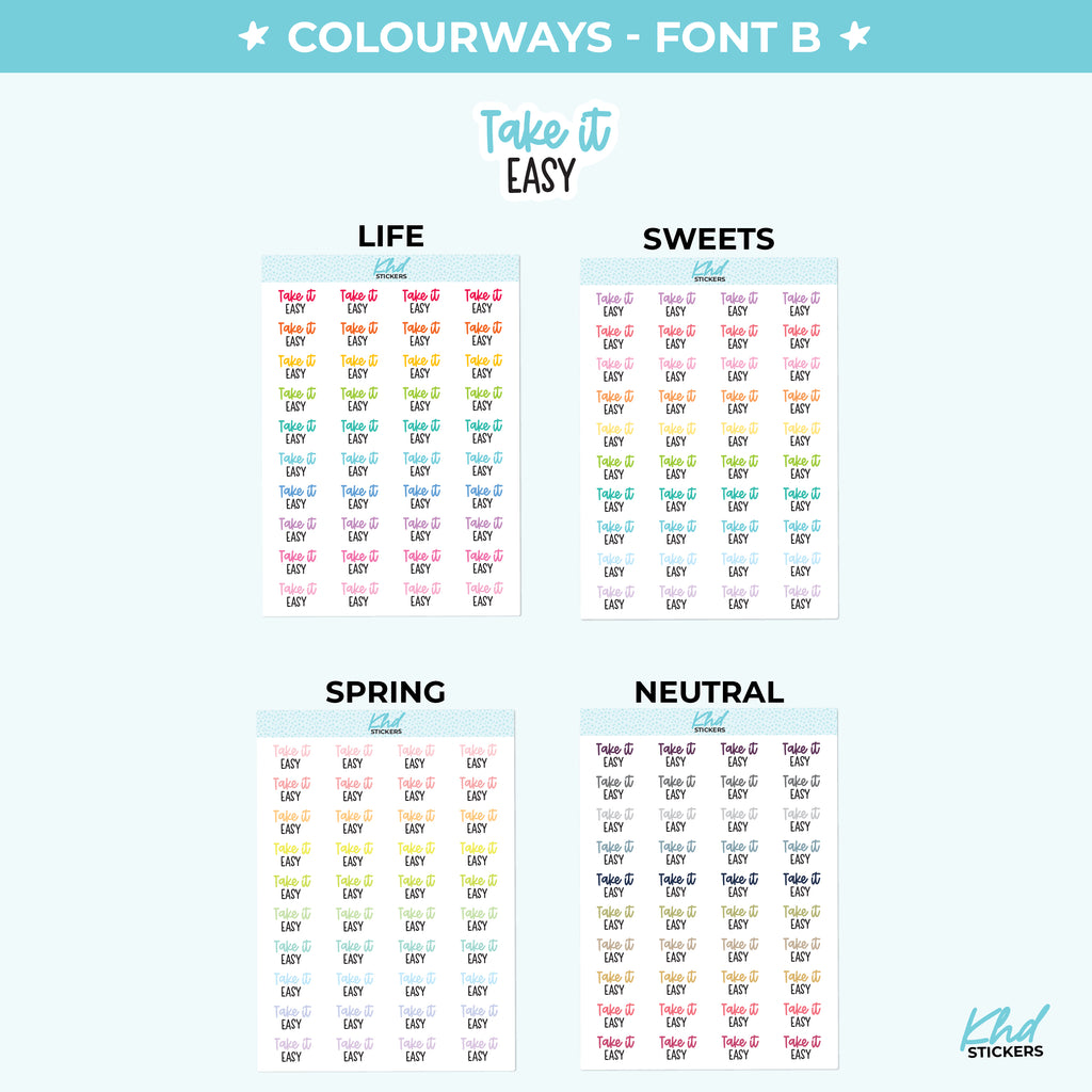 Take It Easy Script Planner Stickers Small