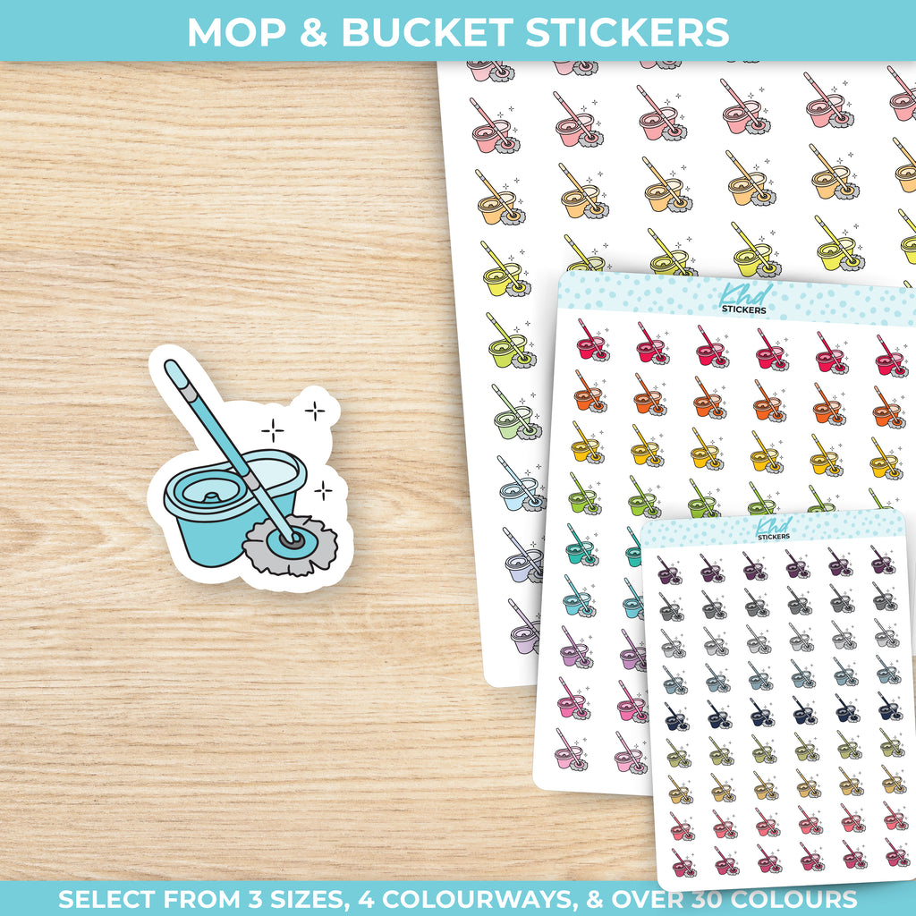 Cute Mop and Bucket Housework Stickers Small