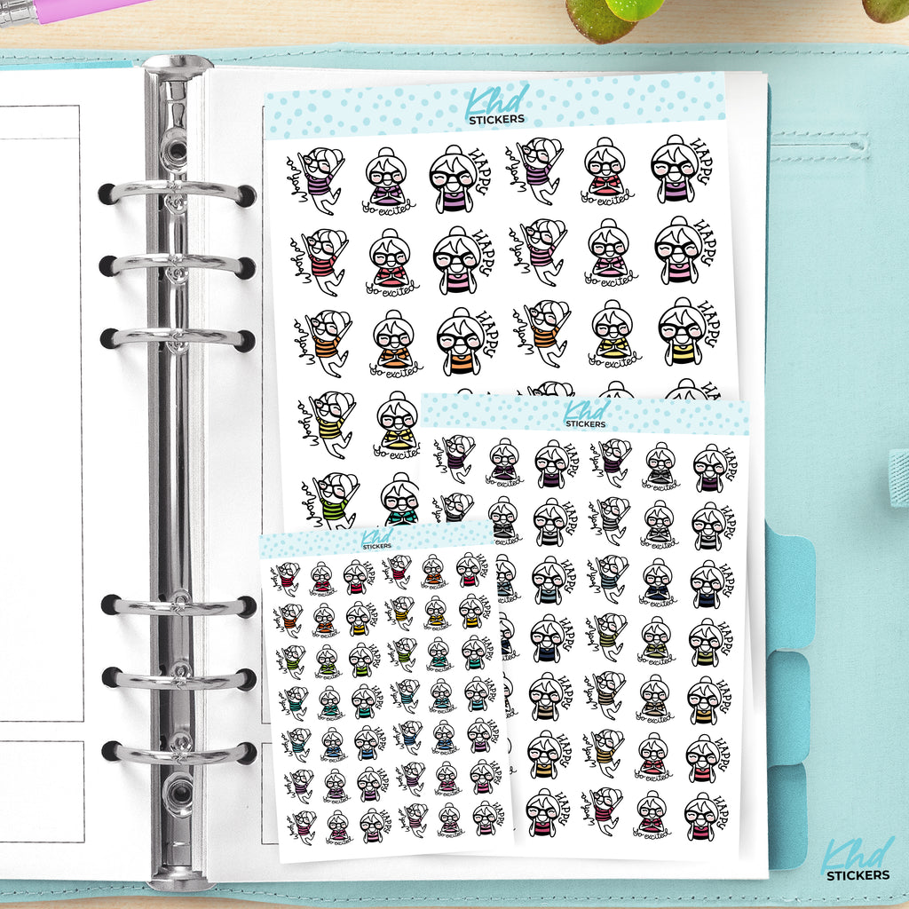 Happy & Excited Planner Girl Stickers Small