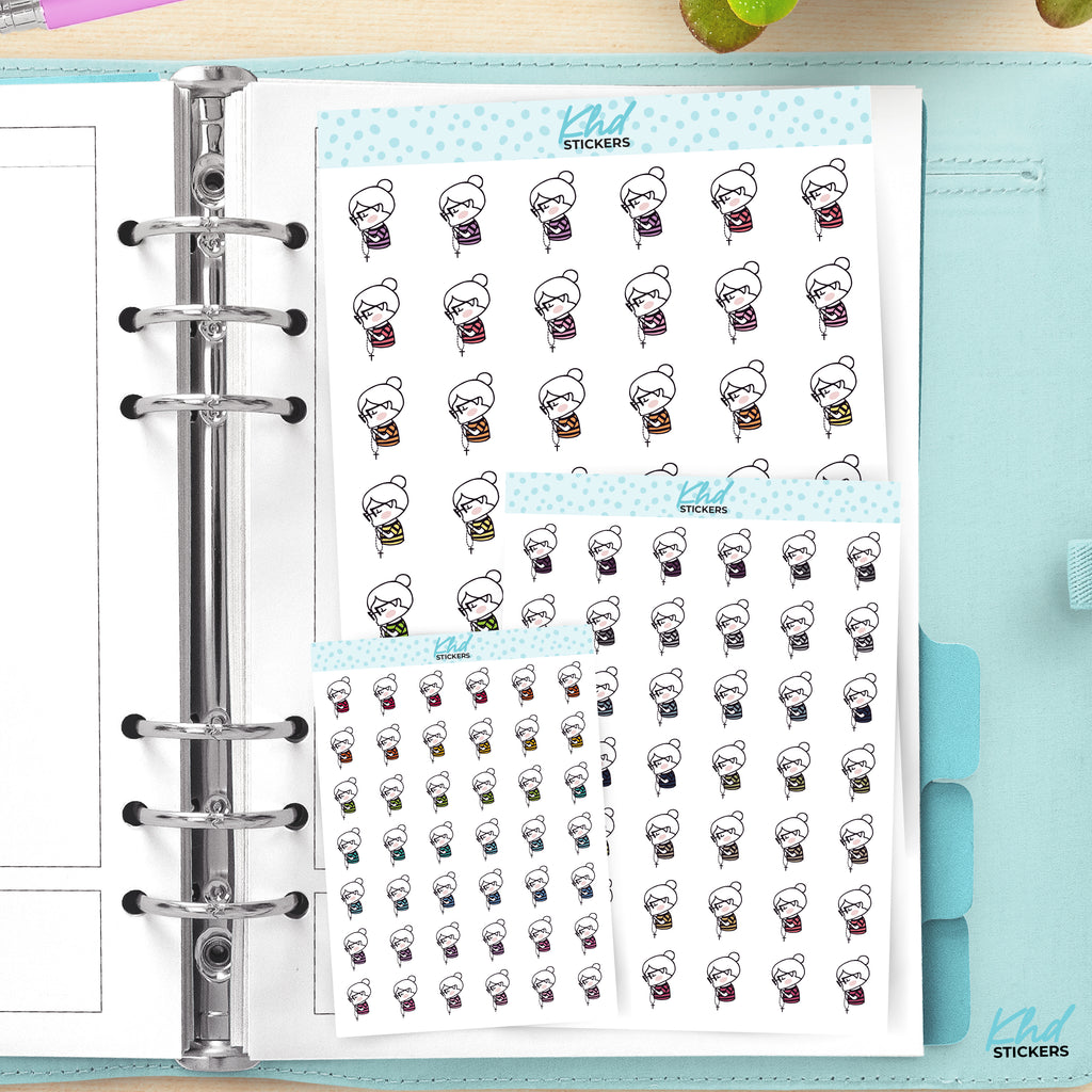 Planner Girl with Rosary Beads Stickers Small