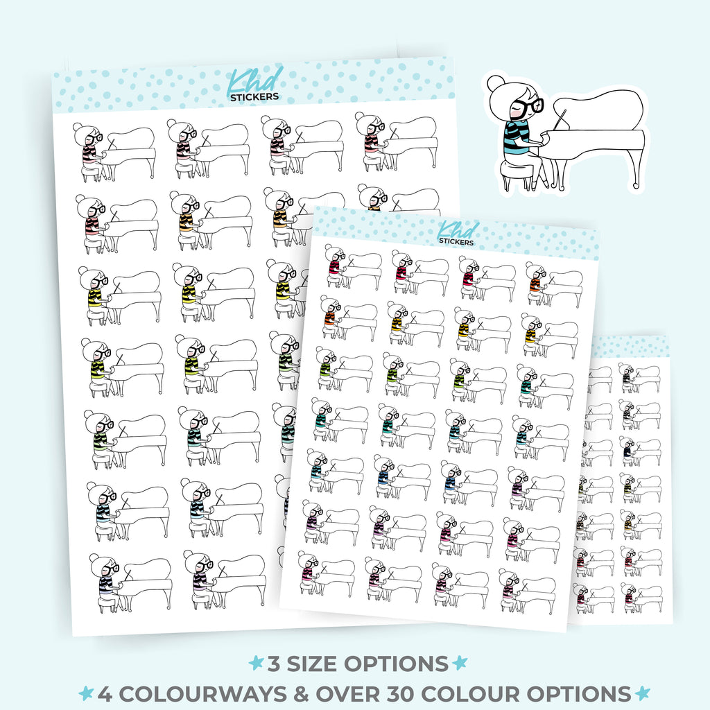 Piano Playing Planner Girl Stickers Small