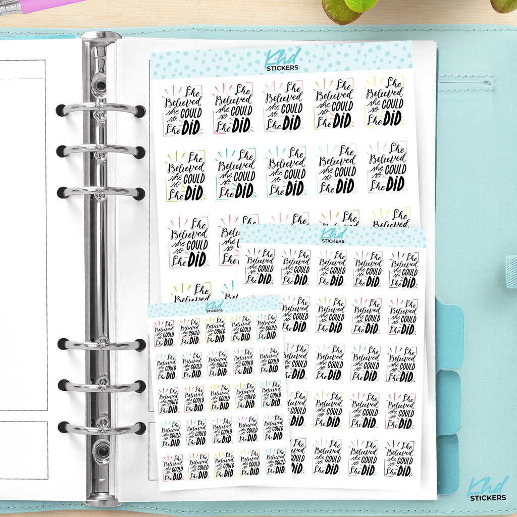 She Believed She Could motivational Planner Stickers Small