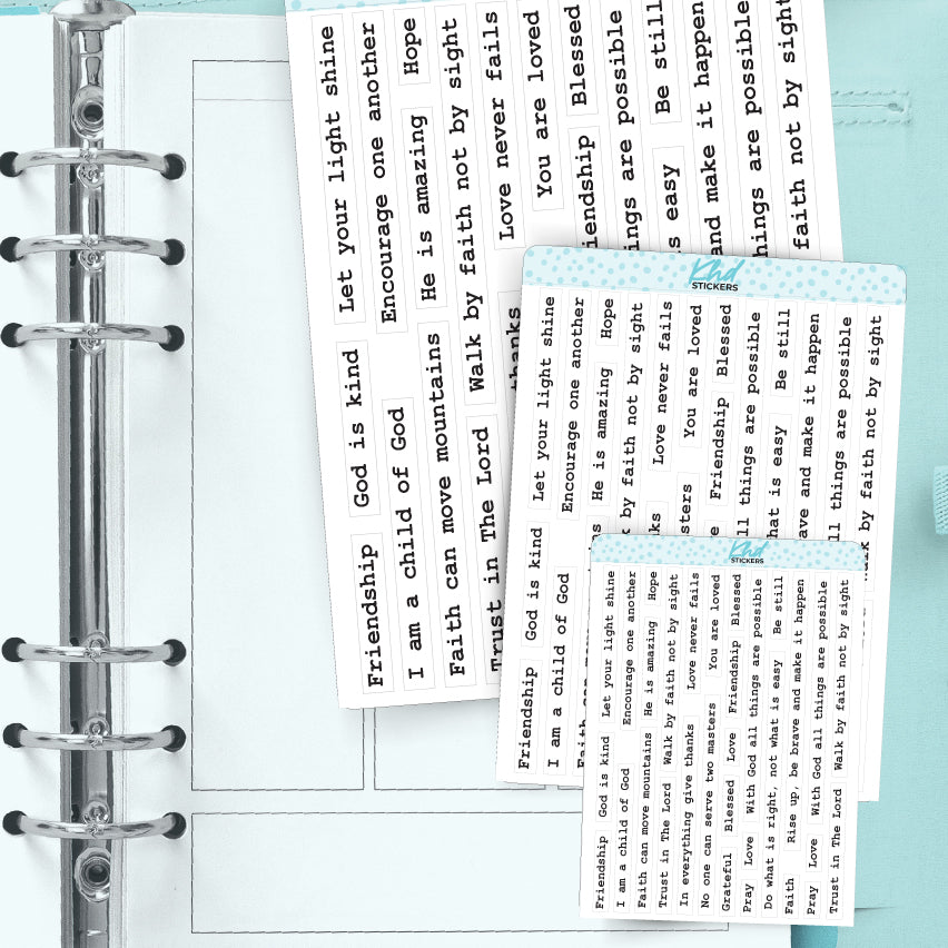 Typed Motivation & Christian Verse Planner Stickers Small