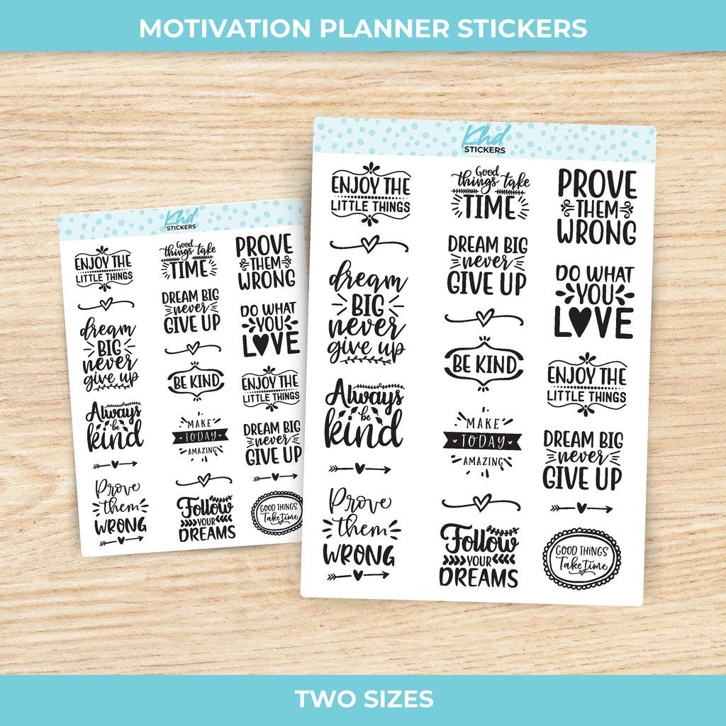 Motivation Planner Stickers in Black and White Small