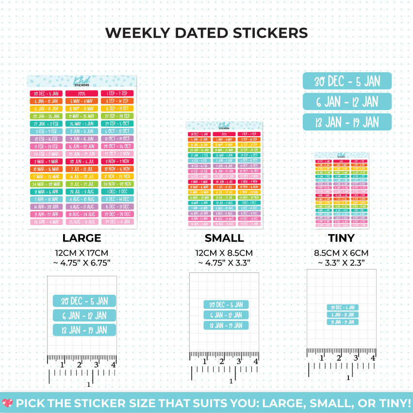 2025 or 2026 Weekly Dated Stickers 2025