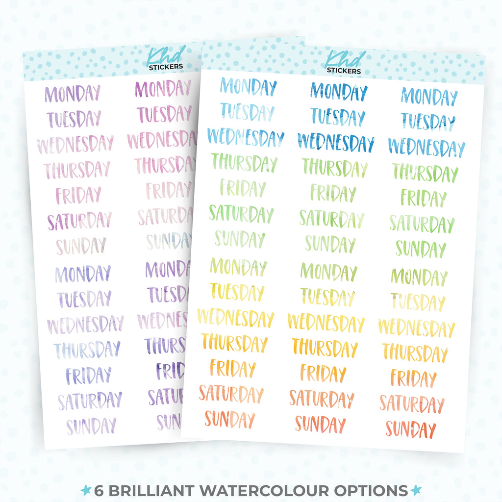 Watercolour Days of the Week Planner Stickers Aurora