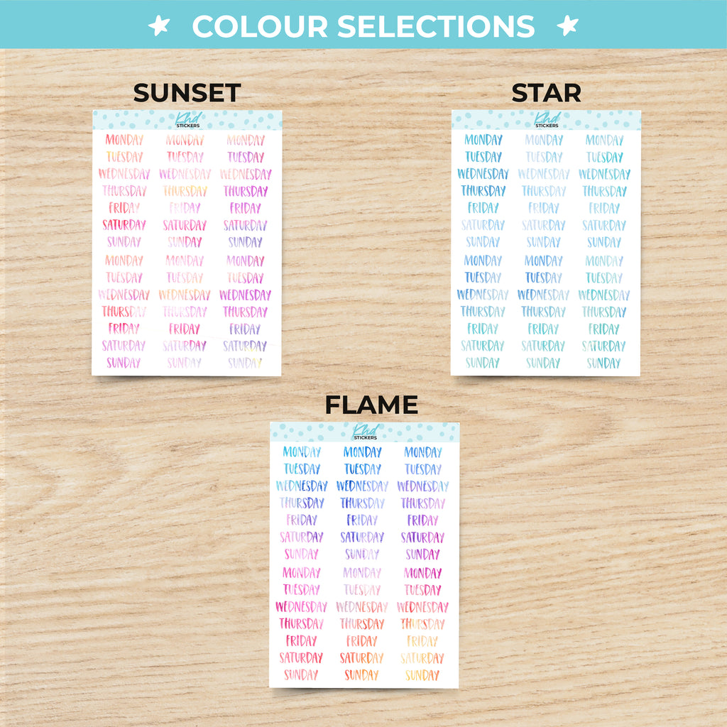 Watercolour Days of the Week Planner Stickers Aurora