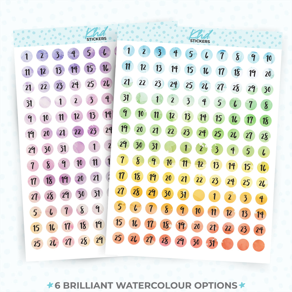 Watercolour Date Dots Planner Stickers Aurora / 4 Months - 1 Sheets