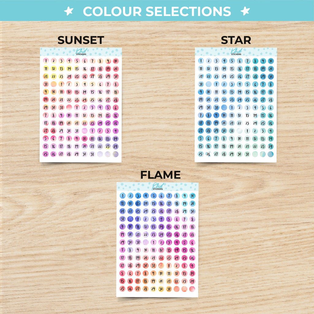 Watercolour Date Dots Planner Stickers Aurora / 4 Months - 1 Sheets