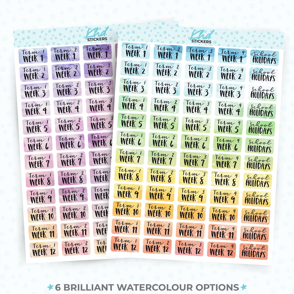 Watercolour School Terms Planner Stickers Aurora