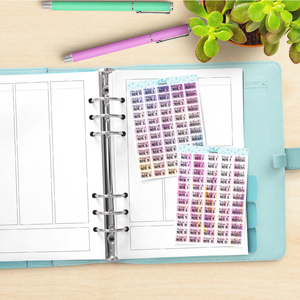 Watercolour School Terms Planner Stickers Aurora