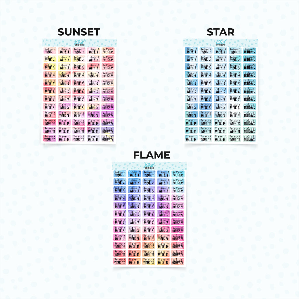 Watercolour School Terms Planner Stickers Aurora