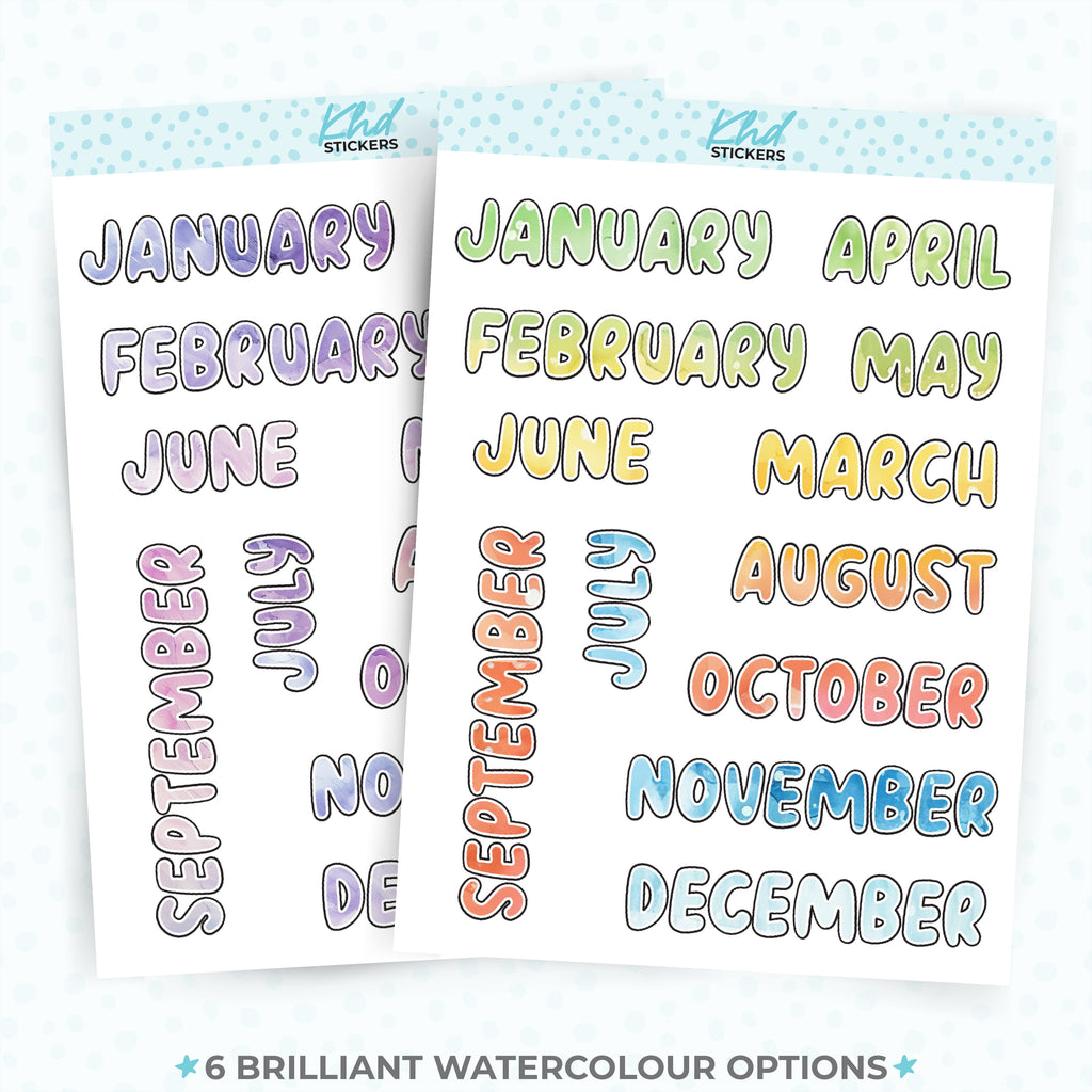 Watercolour Months of The Year Planner Stickers Aurora