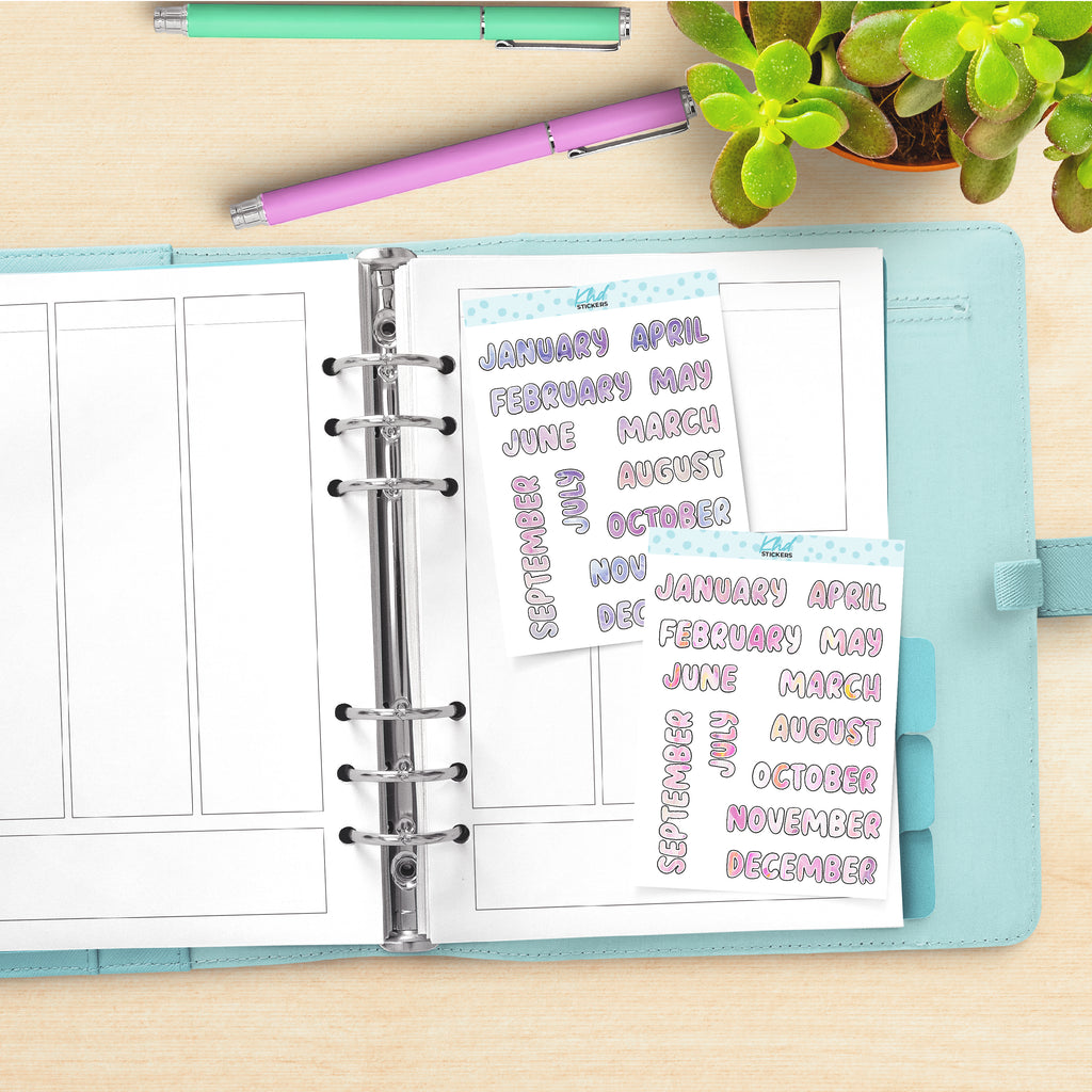 Watercolour Months of The Year Planner Stickers Aurora