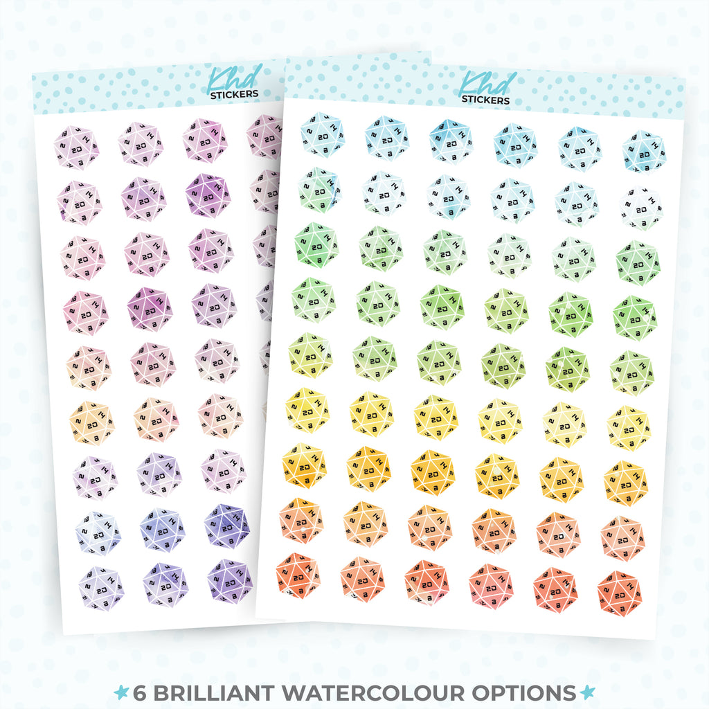 Watercolour D20 20 Sided Dice Planner Stickers Aurora