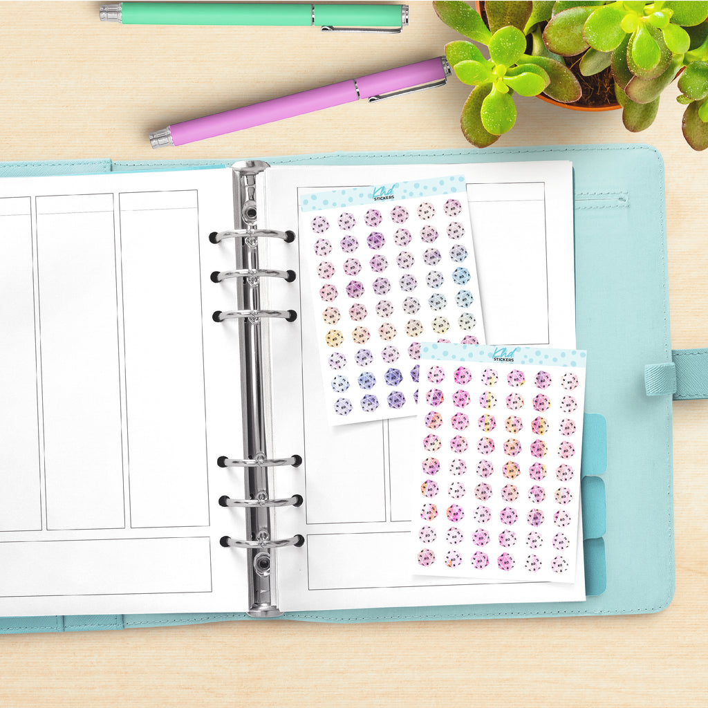 Watercolour D20 20 Sided Dice Planner Stickers Aurora