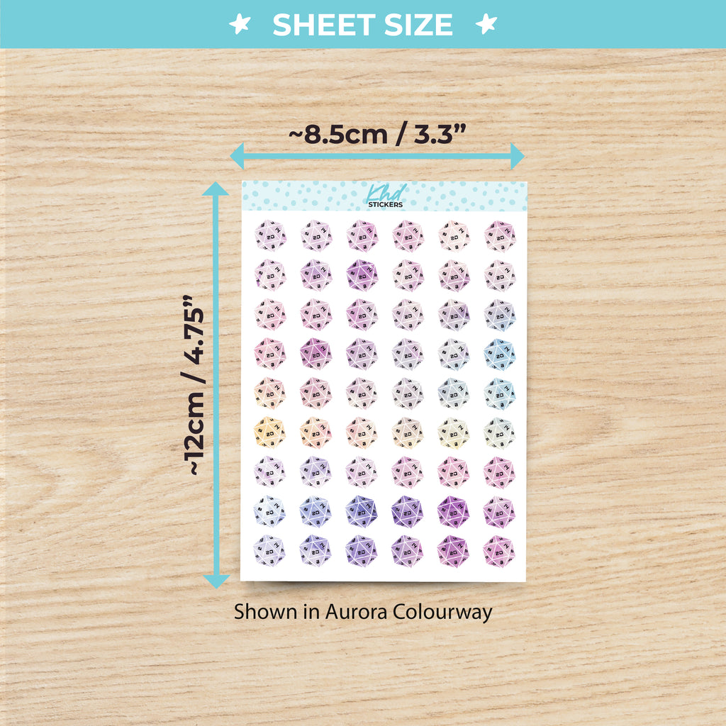 Watercolour D20 20 Sided Dice Planner Stickers Aurora