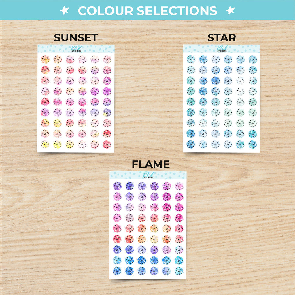 Watercolour D20 20 Sided Dice Planner Stickers Aurora