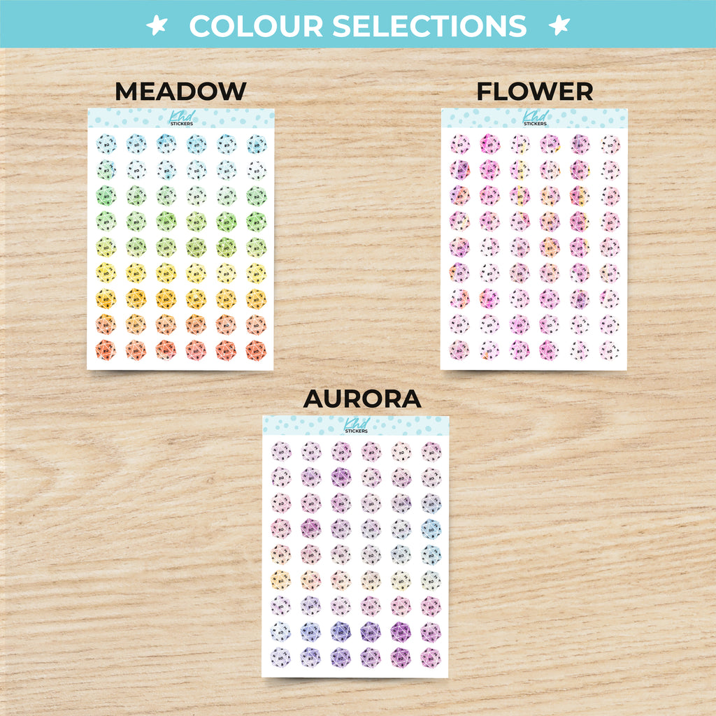 Watercolour D20 20 Sided Dice Planner Stickers Aurora