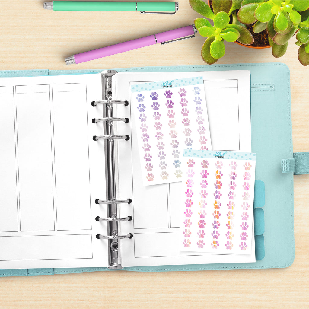 Watercolour Paw Prints Planner Stickers Aurora