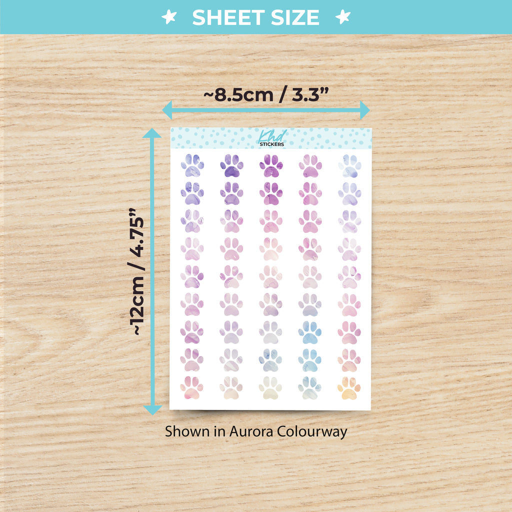 Watercolour Paw Prints Planner Stickers Aurora