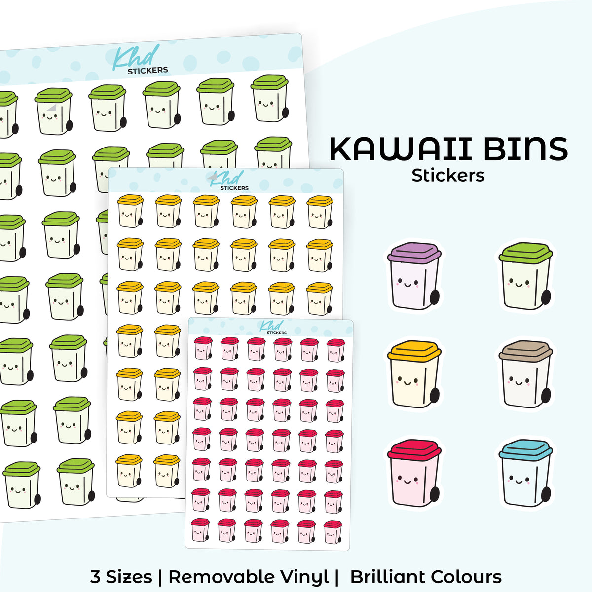 Kawaii Wheelie Bin Night Stickers – KHDStickers