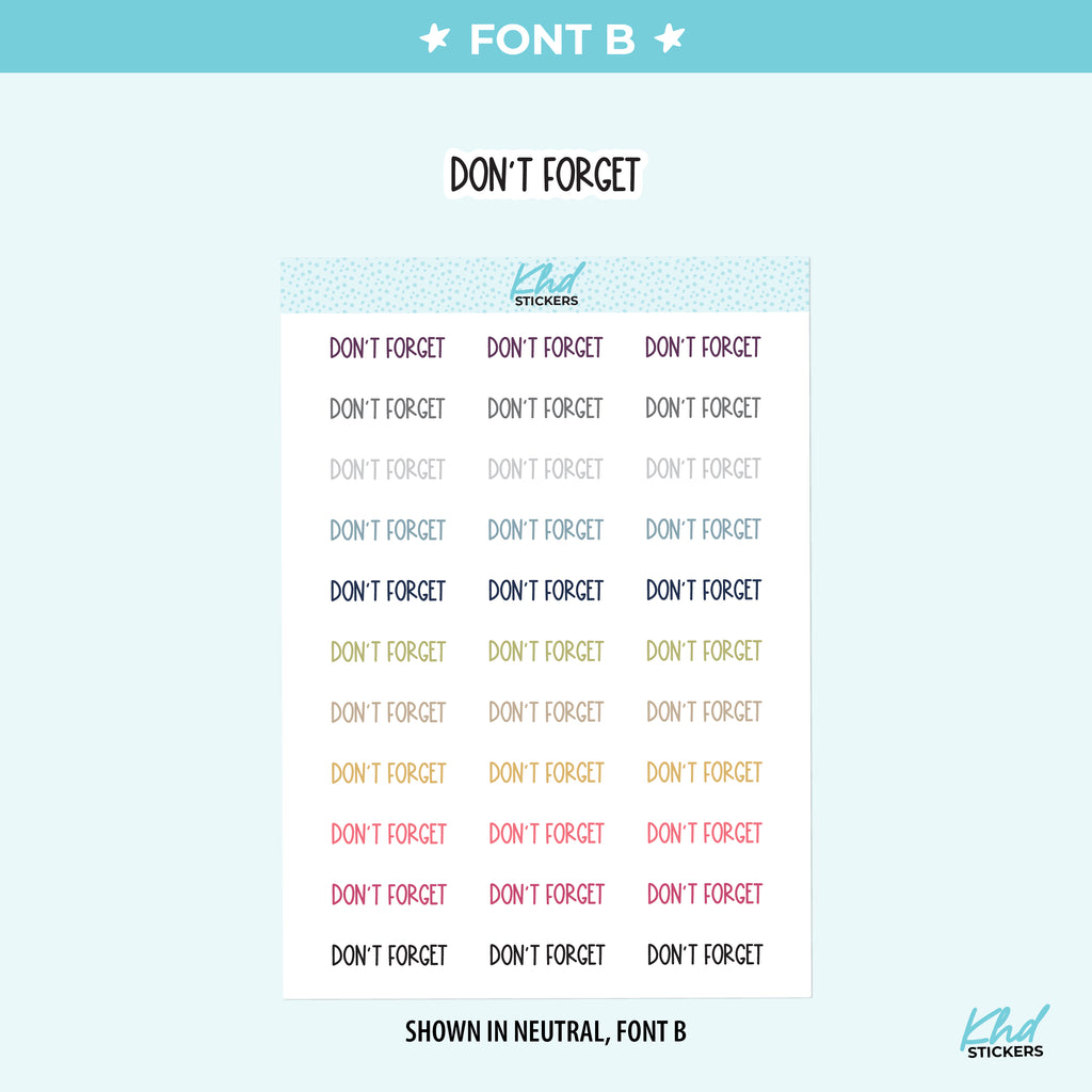 Don't Forget Planner Stickers Small