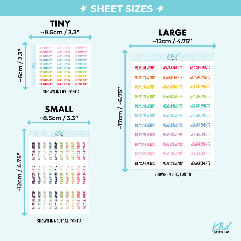 Measurements Planner Stickers Small