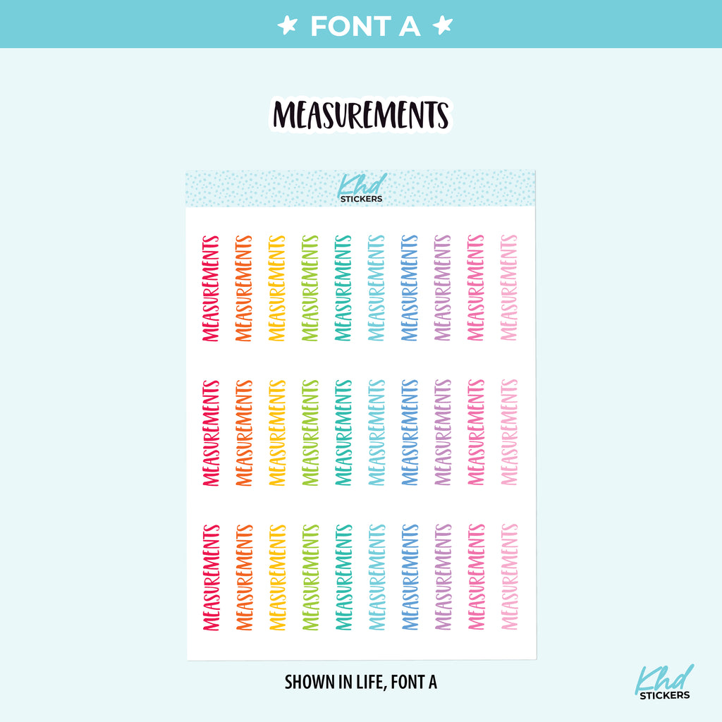 Measurements Planner Stickers Small