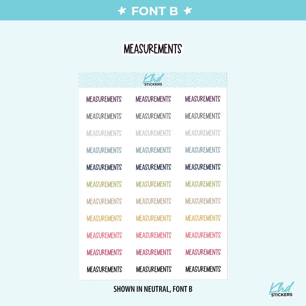 Measurements Planner Stickers Small