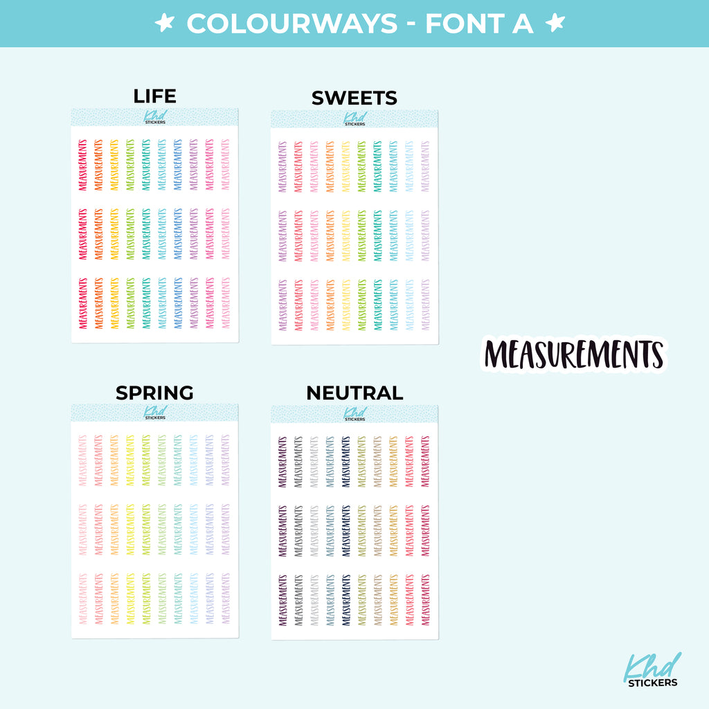 Measurements Planner Stickers Small