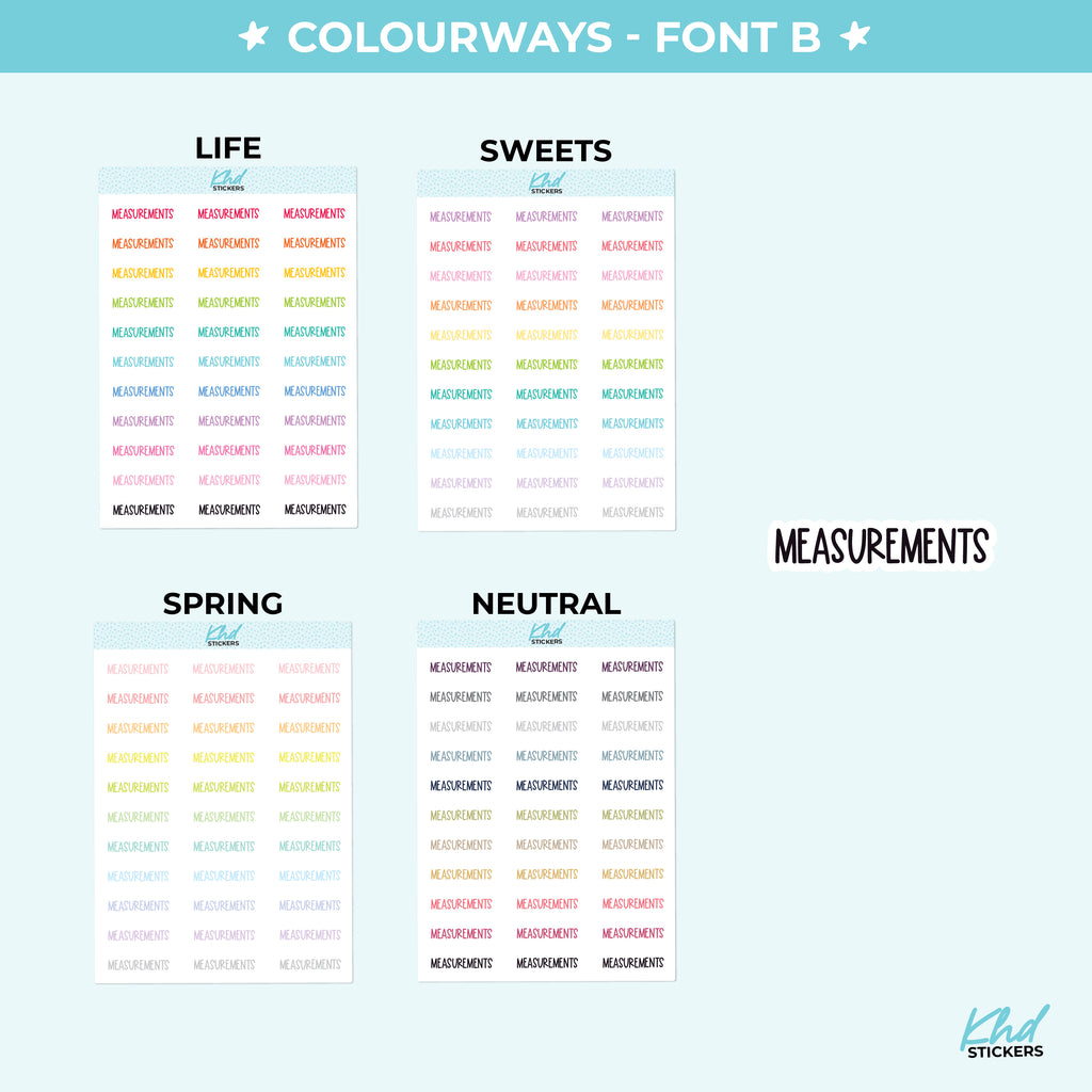 Measurements Planner Stickers Small