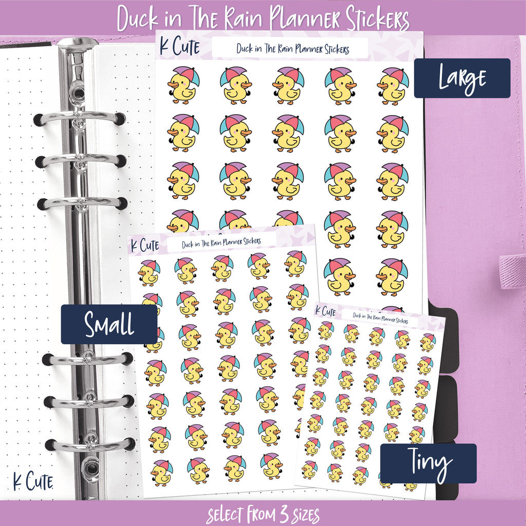 Kawaii Duck In The Rain Planner Stickers Small