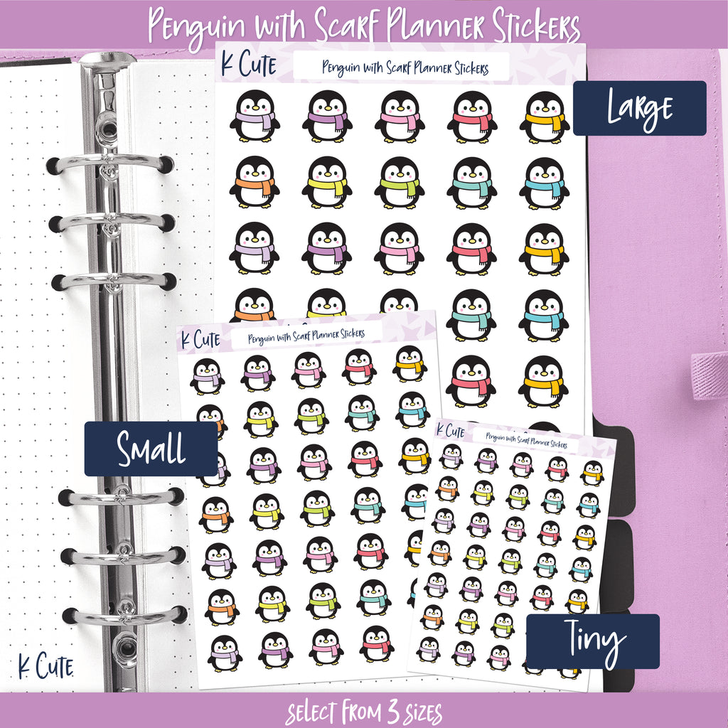 Kawaii Penguin with Scarf – Cute Winter Animal Stickers Small