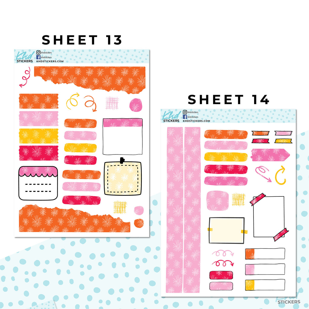 16 Sheets - Monthly Functional Planner Sticker Kit - Summer - Planner Stickers - Kit 4810