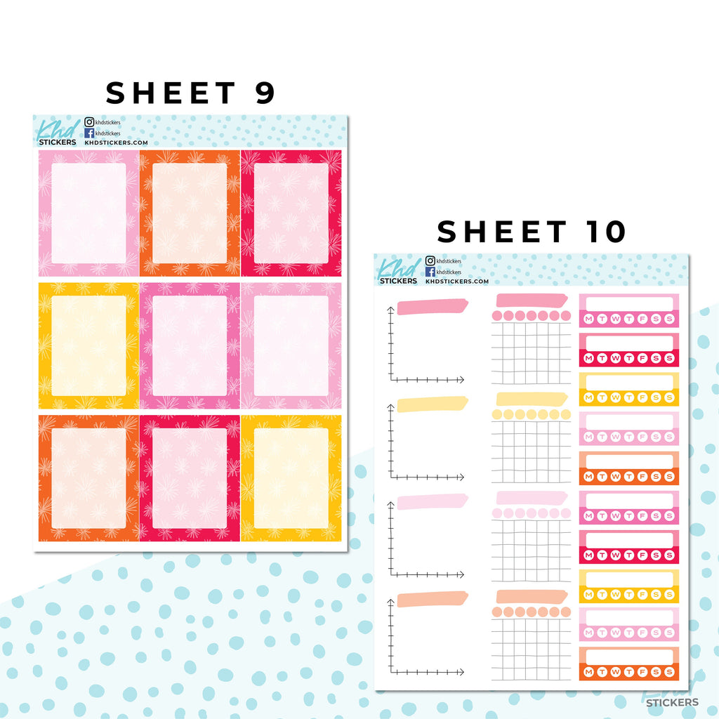 16 Sheets - Monthly Functional Planner Sticker Kit - Summer - Planner Stickers - Kit 4810