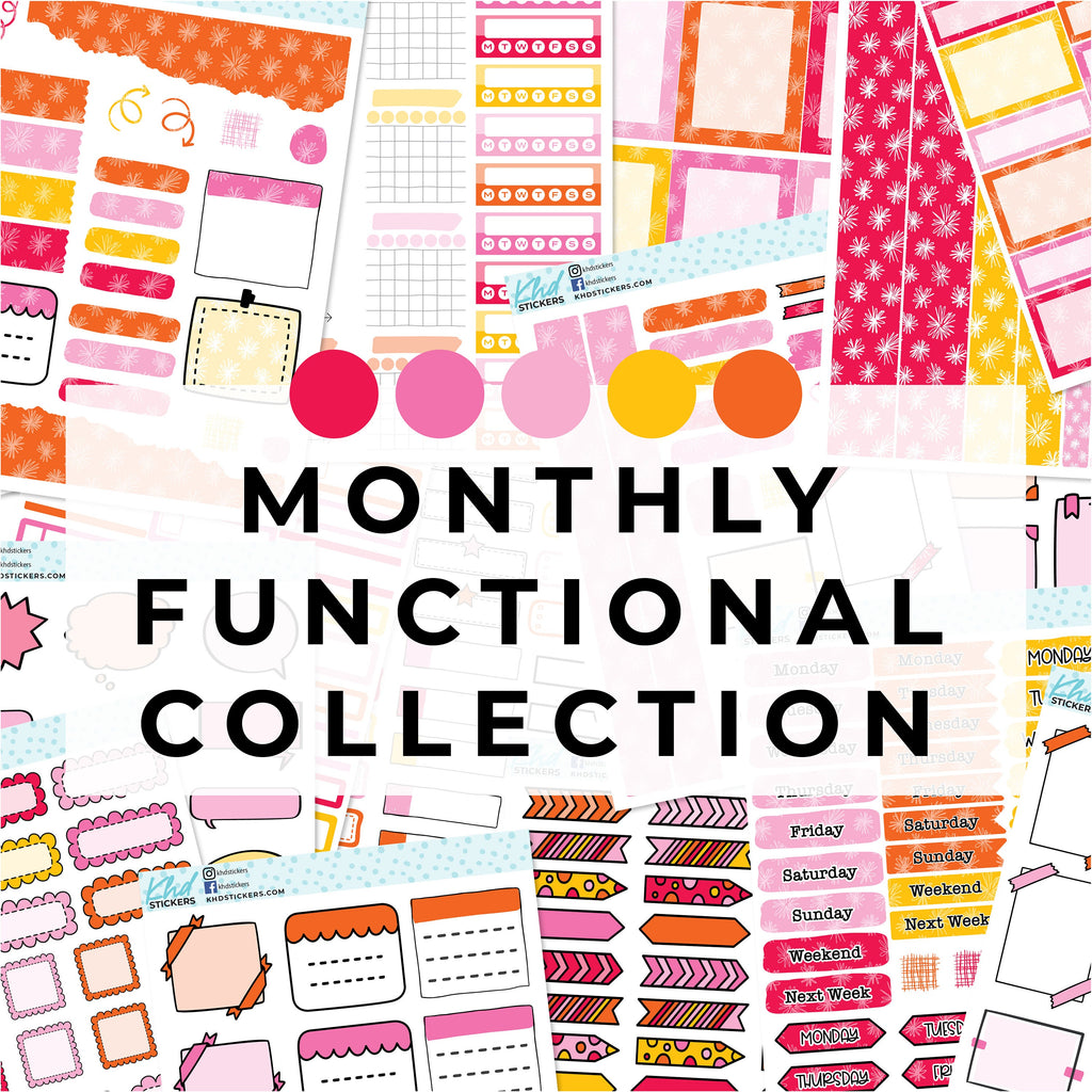 16 Sheets - Monthly Functional Planner Sticker Kit - Summer - Planner Stickers - Kit 4810