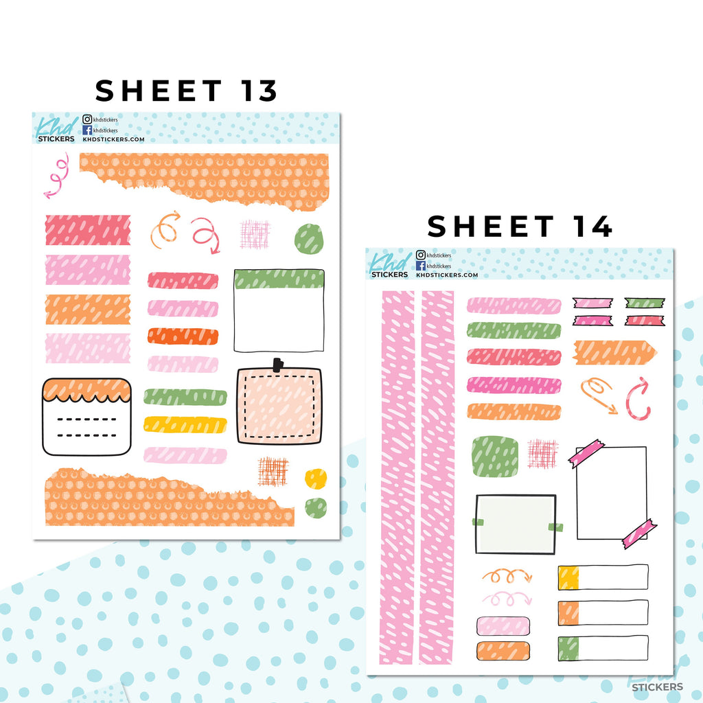 16 Sheets - Monthly Functional Planner Sticker Kit - Summer Bright - Planner Stickers - Kit 4814