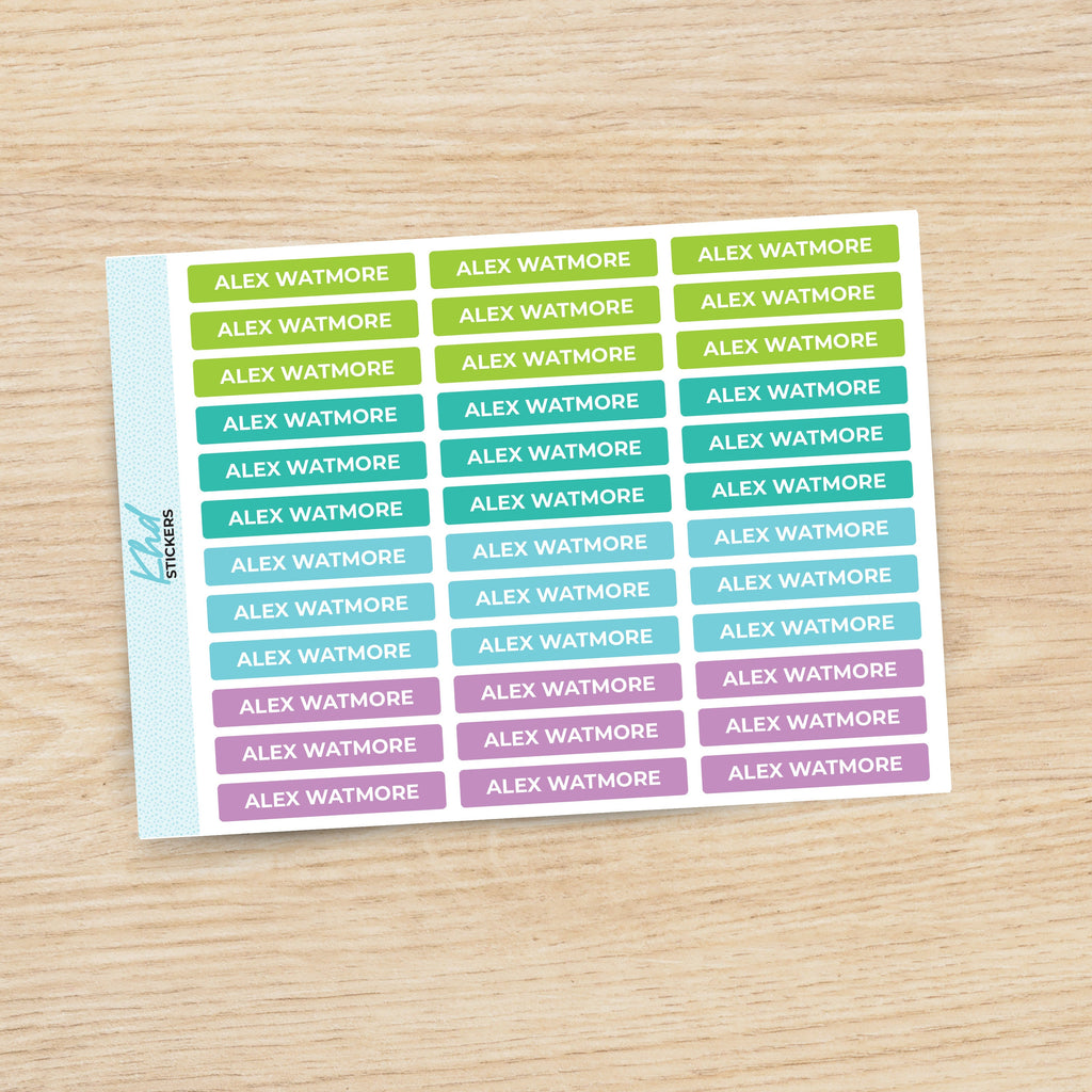 Name Labels, Personalised Stickers for Everyone, Assorted Colours and Designs in Store