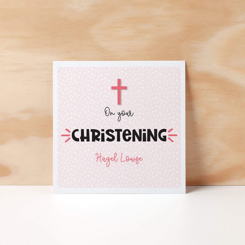 Personalised Christening Greeting Card, Blue or Pink, Modern, Customised - Christening & Baptism - Greeting Cards